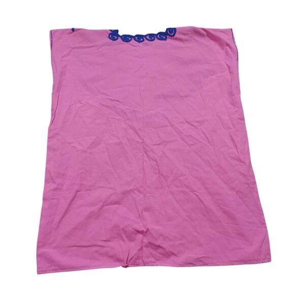 Vintage Handmade Huipil Pink Embroidered Sleeveless Square Poncho Top - Picture 3 of 7